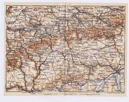 1910 Antique Map Of Swabian Jura Schwaebische Alb Tuebingen Germany - £18.69 GBP