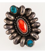 Vintage Signed RB Navajo Sterling Silver Turquoise &amp; Coral Ring Sz: 6.50 - $405.98 CAD