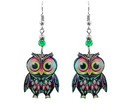 Owl Animal Graphic Dangle Earrings - Womens Fashion Handmade Jewelry Nature Acce - £11.83 GBP