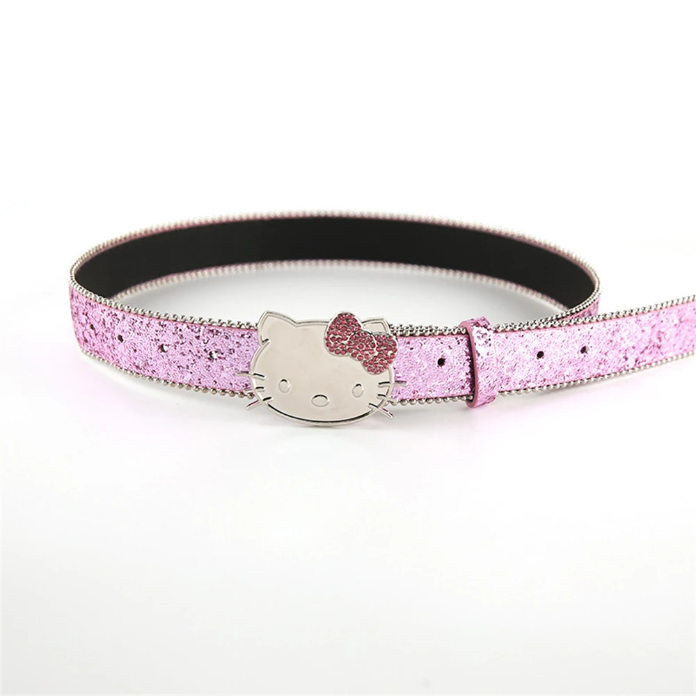 Hello Kitty Belt Pink Rhinestone Sanrio Girly Heart Y2k Cartoon Pu Leather Belt - £10.63 GBP+