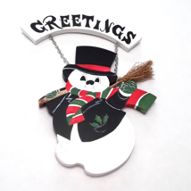 Handmade Snowman Wall Hanging Winter Ornament Wood 14&quot; Holiday Christmas... - £14.64 GBP