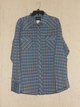 New Mens Wrangler Western Style Pearl Snap Blue Plaid Shirt Size Xxl - £22.33 GBP