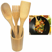 4 Pc Wooden Utensil Set Cooking Bamboo Kitchen Essentials Non Scratch Ut... - $16.99