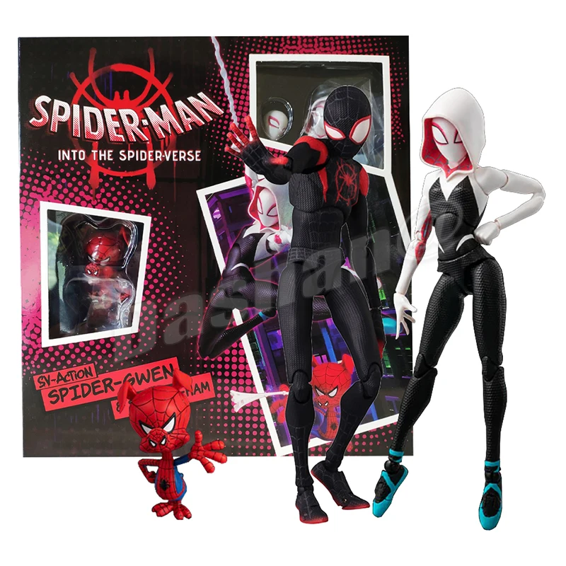 Sv action gwen stacy miles morales peter parker action figure into the spider verse pvc thumb200