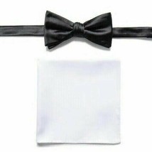 Mens Bow Tie Set Pocket Square Lapel Pin Black White Formal 3 Pc NWT $45 - £14.22 GBP