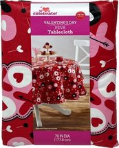 Celebrate Vinyl Tablecloth Valentines Hugs and Kisses 70R - £12.60 GBP