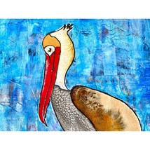 Pelican Shine Original Art Mixed Media Oil Painting Over Collage Matted 11x14in - £63.14 GBP