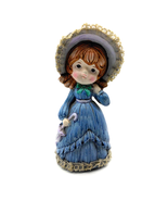 Vintage Coin Bank Girl Purple Bonnet Hand Painted Figurine includes stop... - $9.45 CAD