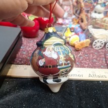 ceramic Santa Claus reindeer bag of gifts snow scene Christmas ornament - £6.51 GBP