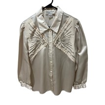 Malcolm Starr Western Style Long Sleeve Satin Blouse Rhinestones Beading Vtg - £31.64 GBP