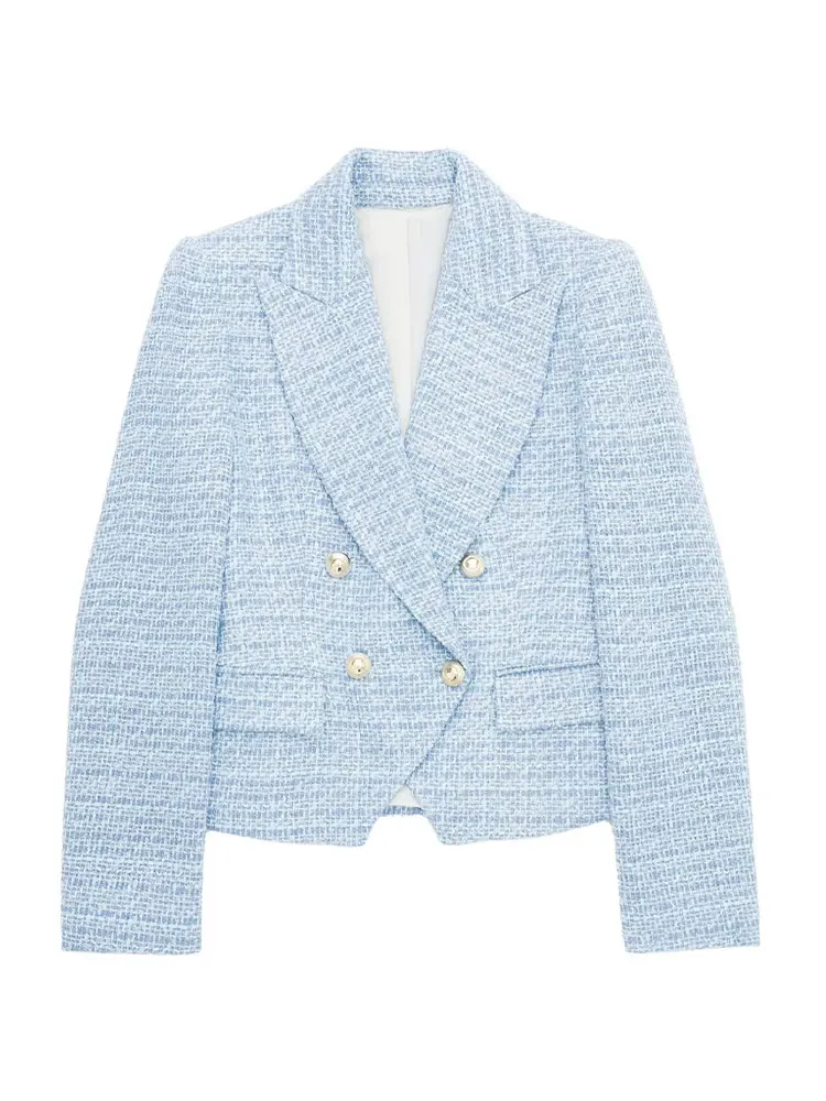 INSRPLS Women  Tweed Double Breasted Blazer Coat And  Waist Side Zipper Shorts S - £115.66 GBP
