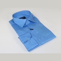 Men 100% Sateen Cotton Shirt Manschett Quesste Turkey Slim Fit 4010-05 Med Blue image 4