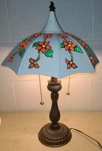 Vtg Chinese Porcelain Table Lamp Metal Base - Flower Glass Glows 20&quot; BEA... - $199.89