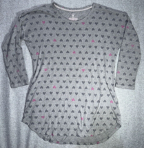 Victoria&#39;s Secret Womens Gray Long Sleeved Nightgown Size M Hearts Thin Material - £11.95 GBP