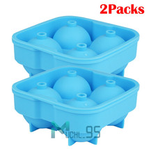 2X Silicone Ice Cubes Tray Mold 4 Round Ball Sphere Ball Maker Bourbon Whiskey - £20.83 GBP