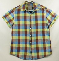 Super Bad Mens Button Down Blue Plaid Cotton Rolled Cuff Short Sleeve Shirt XL - £17.26 GBP