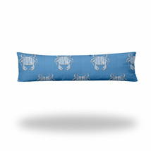 12&quot; X 48&quot; Blue And White Crab Enveloped Lumbar Indoor Outdoor Pillow Cover - £42.08 GBP