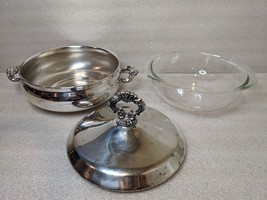 VINTAGE F.B Rogers Silver Co 1546 Silverplated  Soup Dish w/ Pyrex Bowl - £19.01 GBP