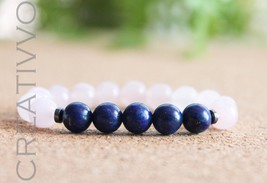 8mm Lapis Lazuli &amp; Rose Quartz - Mens Bracelet, Womens Bracelet, Gemstone Bracel - £19.41 GBP