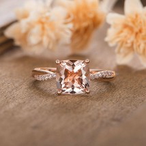 2.10Ct Cushion Cut Peach Morganite Engagement Wedding Ring 14K Rose Gold Finish - £62.80 GBP