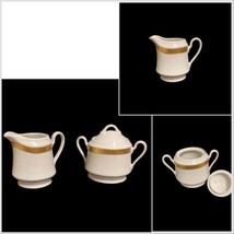 Gabbay QUEEN VICTORIA Creamer &amp; Lidded Sugar Bowl Ceramic White Gold Border Trim - £36.66 GBP