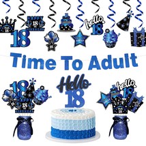 42Pcs 18Th Blue Black Birthday Banner Party Decoration, Time To Adult Ha... - £21.98 GBP