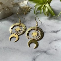 Moon Phase Earrings Crescent Moon Space Sun and Moon Genuine Rose Witchy Boho Hi - £10.53 GBP