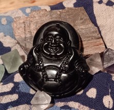 Black Obsidian Carved Buddha 2.5&quot; Genuine Obsidian Hand Crafted Drilled - $9.01