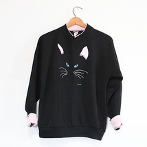 Vintage Kitty Cat Face Sweatshirt Medium - £37.24 GBP