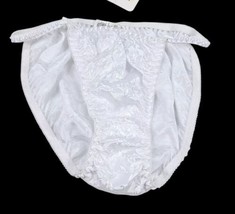 Vintage Van Mar Shiny Satin White Floral String Bikini Panty Size 7 Bows Ruffled - $48.28