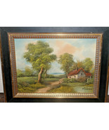 VTG Oil On Canvas Original Painting Cabin Mountain Landscape Artist Sign... - £296.23 GBP