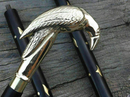 Nautical Bird Designer Brass Raven Head Handle Walking Stick Wooden Cane... - $574.00 MXN