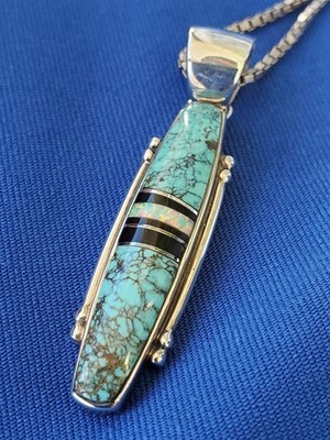 Bisbee Turquoise Opal Onyx Sterling Silver 925 Deco Ornate Chain Necklace 16" in Item image 7
