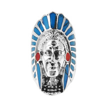 Native American Style Blue Turquoise .925 Silver Ring-9 - £32.78 GBP
