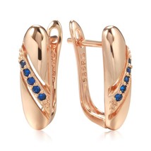 New Simple Blue Natural Zircon Earrings for Women 585 Rose Gold Ethnic Bride Wed - £6.65 GBP