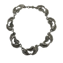 VTG Leaf Design Choker Necklace Pewter 12&quot; Unique  - £15.81 GBP