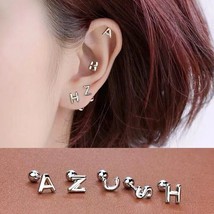 Women Girls Silver Alphabet Initial Letter Stud Earrings Surgical Steel 2Pcs - £5.58 GBP