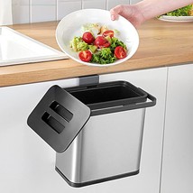 Hanging Trash Can With Lid For Kitchen Cabinet Door, 0.8 Gal/3L Stainless Steel  - £38.36 GBP