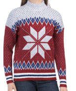 Telluride Women Fair Isle Snowflake red, white, blue, mock neck sweater,... - $39.99
