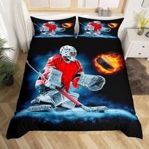 Hockey Bedding Set 3Pcs For Kids Boys Teens Ice Hockey Sports Comforter Cover Bu - £47.40 GBP