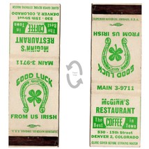 Vintage Matchbook Cover McGinns Restaurant Denver Colorado Irish 1950a Shamrock - £6.96 GBP