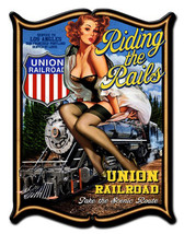 Union Pacific Riding the Rails Pin-Up Metal Sign - £38.88 GBP