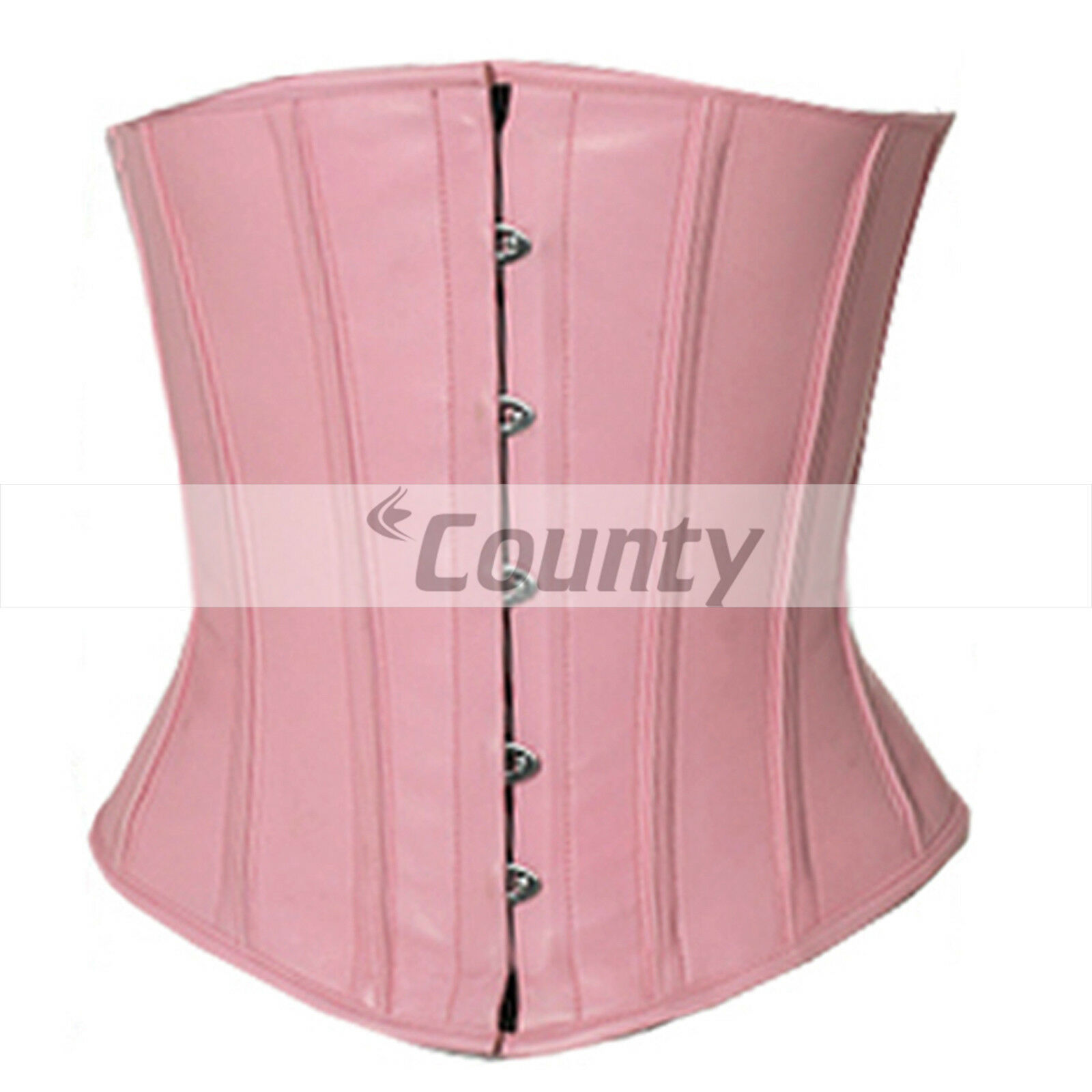 Pink Real Leather Underbust Corset Full Steel Boned Spiral Basque Lacing Shaper