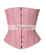 Pink Real Leather Underbust Corset Full Steel Boned Spiral Basque Lacing... - $73.88