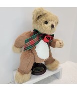 BEARINGTON COLLECTION Christmas Bear Plaid Ribbon Bow Tie Jingle Bell W/... - £16.14 GBP