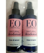 2 Pack EO Essential Oils Natural Deodorant Spray Rose &amp; Lemon 4 oz Each - £19.71 GBP