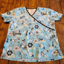 Womens M Scrub Top Eeyore Flower Blue Hospital Uniform Healthcare Tee To... - $257.41 MXN