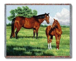 72x54 HORSE & Colt Western Tapestry Afghan Throw Blanket - $61.38