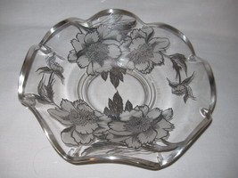 Rockwell Silver Co Sterling Silver Overlay Large Bowl Wavery Rim Peony 1970 - $29.95