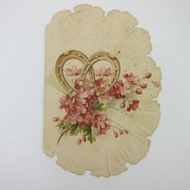 Victorian Good Luck Greeting Card Gold Horseshoes Pink Flowers Embossed ... - $5.99
